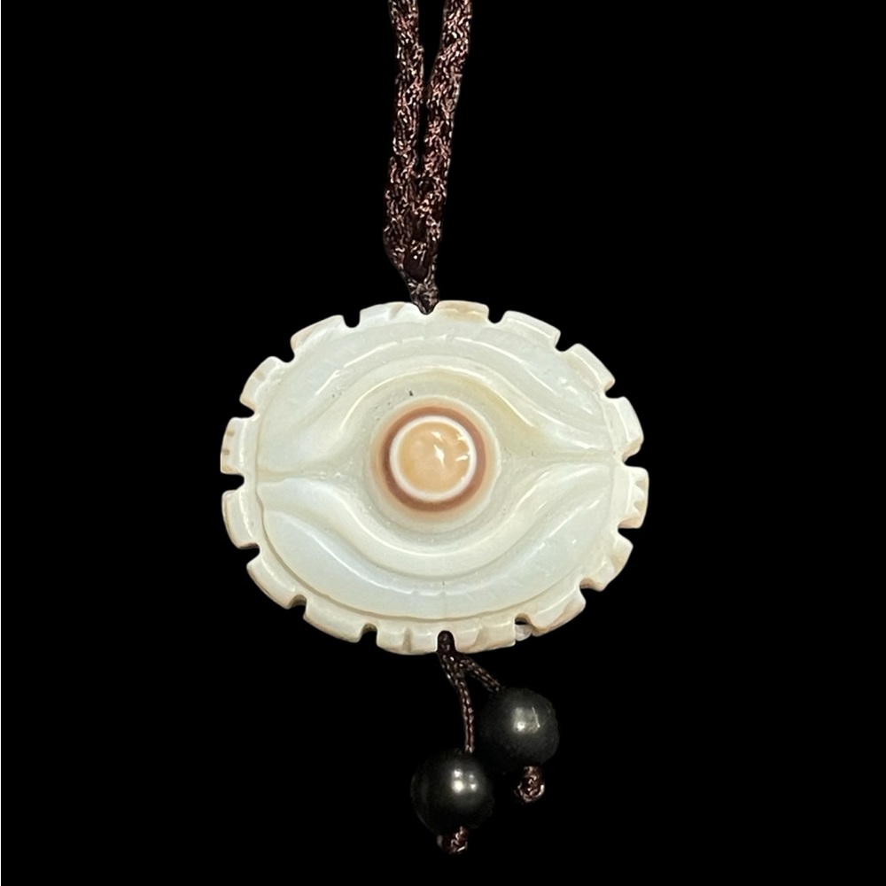 Evil Eye carved Stone Elegant Cream Pendant on Adjustable Nylon Necklace